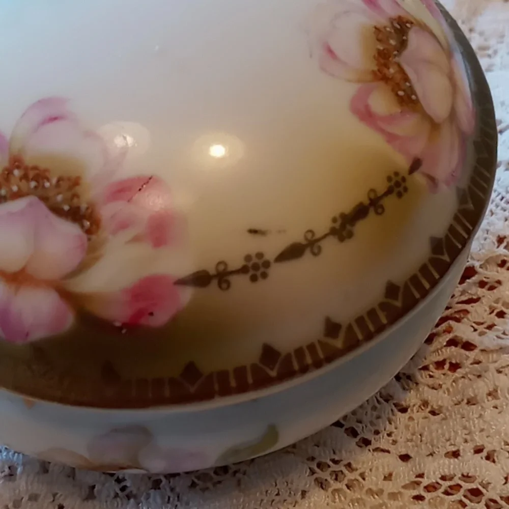 Antique Prov Saxe Porcelain 5 Piece Floral Hand-painted Vanity Set
